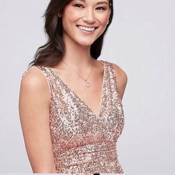 David's Bridal SZ 6 Gold Grecian Sequin Formal glamour party formal prom wedding - Picture 13 of 15